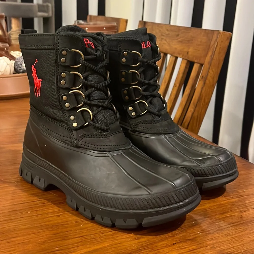 Polo Ralph Lauren Crestwick Winter Duck Boots new black red Mens Size 8
